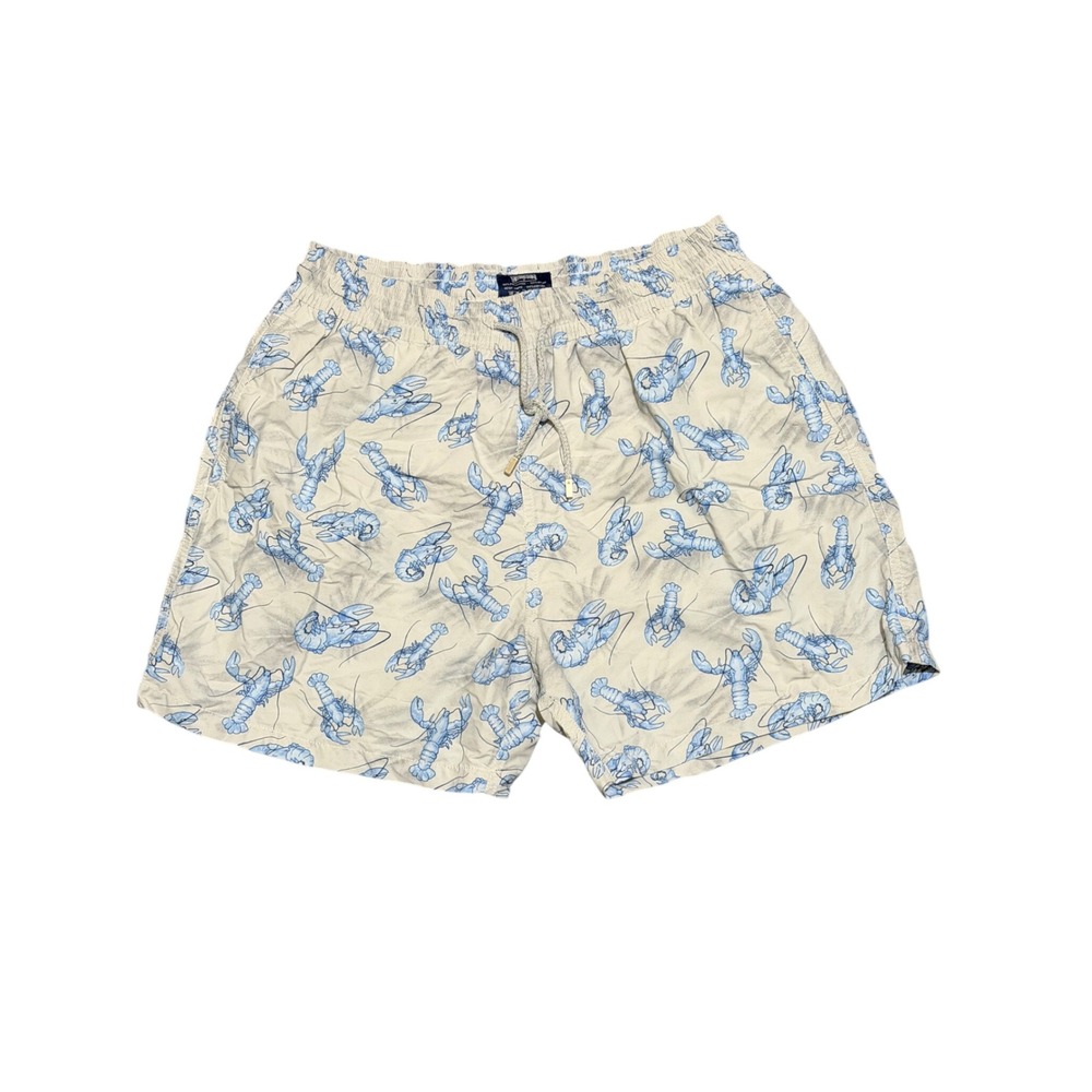 Vilebrequin Moorea Mens XXL Blue Lobster Print Swim Trunks Off White Shorts